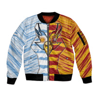 Custom Argentina And Spain Football Sleeve Zip Bomber Jacket Split Flag Golden Trophy Grunge