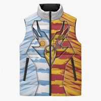 Custom Argentina And Spain Football Sleeveless Puffer Jacket Split Flag Golden Trophy Grunge