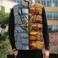 Custom Argentina And Spain Football Sleeveless Puffer Jacket Split Flag Golden Trophy Grunge