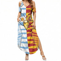 Custom Argentina And Spain Football Summer Maxi Dress Split Flag Golden Trophy Grunge