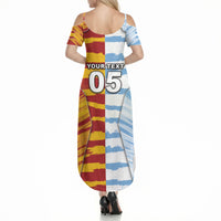 Custom Argentina And Spain Football Summer Maxi Dress Split Flag Golden Trophy Grunge