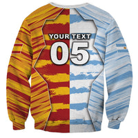 Custom Argentina And Spain Football Sweatshirt Split Flag Golden Trophy Grunge