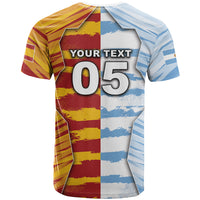 Custom Argentina And Spain Football T Shirt Split Flag Golden Trophy Grunge