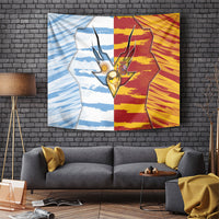 Argentina And Spain Football Tapestry Split Flag Golden Trophy Grunge