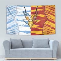 Argentina And Spain Football Tapestry Split Flag Golden Trophy Grunge