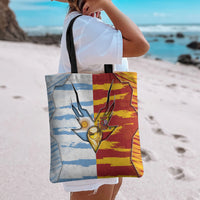 Argentina And Spain Football Tote Bag Split Flag Golden Trophy Grunge