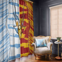 Argentina And Spain Football Window Curtain Split Flag Golden Trophy Grunge