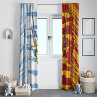 Argentina And Spain Football Window Curtain Split Flag Golden Trophy Grunge