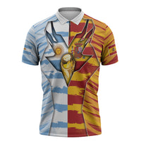 Custom Argentina And Spain Football Zipper Polo Shirt Split Flag Golden Trophy Grunge