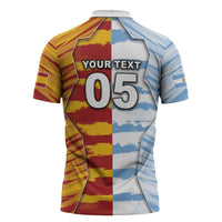 Custom Argentina And Spain Football Zipper Polo Shirt Split Flag Golden Trophy Grunge