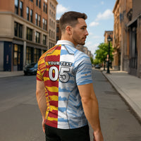 Custom Argentina And Spain Football Zipper Polo Shirt Split Flag Golden Trophy Grunge