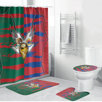 Mexico And Korean Football Bathroom Set Split Flag Golden Trophy Grunge