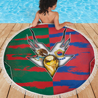 Mexico And Korean Football Beach Blanket Split Flag Golden Trophy Grunge