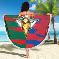 Mexico And Korean Football Beach Blanket Split Flag Golden Trophy Grunge