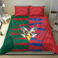 Mexico And Korean Football Bedding Set Split Flag Golden Trophy Grunge