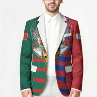 Custom Mexico And Korean Football Blazer Split Flag Golden Trophy Grunge
