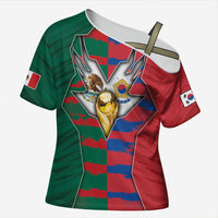 Custom Mexico And Korean Football Cross Shoulder Shirt Split Flag Golden Trophy Grunge
