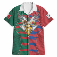 Custom Mexico And Korean Football Hawaiian Shirt Split Flag Golden Trophy Grunge