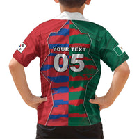 Custom Mexico And Korean Football Kid Hawaiian Shirt Split Flag Golden Trophy Grunge