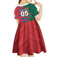 Custom Mexico And Korean Football Kid Short Sleeve Dress Split Flag Golden Trophy Grunge