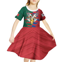 Custom Mexico And Korean Football Kid Short Sleeve Dress Split Flag Golden Trophy Grunge