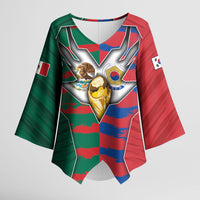 Custom Mexico And Korean Football Kimono Sleeve Blouse Split Flag Golden Trophy Grunge