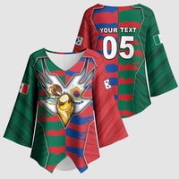 Custom Mexico And Korean Football Kimono Sleeve Blouse Split Flag Golden Trophy Grunge