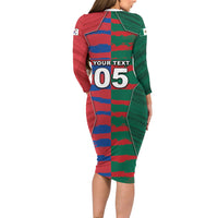 Custom Mexico And Korean Football Long Sleeve Bodycon Dress Split Flag Golden Trophy Grunge