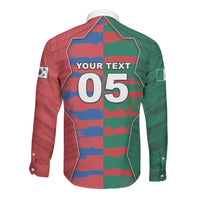 Custom Mexico And Korean Football Long Sleeve Button Shirt Split Flag Golden Trophy Grunge