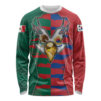 Custom Mexico And Korean Football Long Sleeve Shirt Split Flag Golden Trophy Grunge