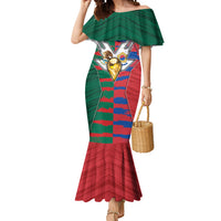 Custom Mexico And Korean Football Mermaid Dress Split Flag Golden Trophy Grunge