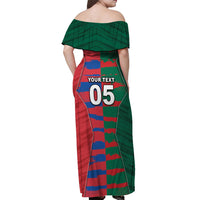 Custom Mexico And Korean Football Off Shoulder Maxi Dress Split Flag Golden Trophy Grunge