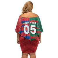 Custom Mexico And Korean Football Off Shoulder Short Dress Split Flag Golden Trophy Grunge