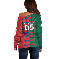 Custom Mexico And Korean Football Off Shoulder Sweater Split Flag Golden Trophy Grunge