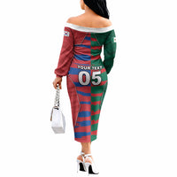 Custom Mexico And Korean Football Off The Shoulder Long Sleeve Dress Split Flag Golden Trophy Grunge
