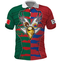 Custom Mexico And Korean Football Polo Shirt Split Flag Golden Trophy Grunge