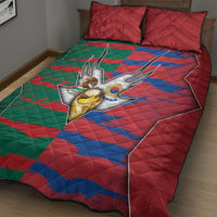 Mexico And Korean Football Quilt Bed Set Split Flag Golden Trophy Grunge