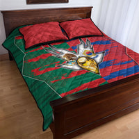 Mexico And Korean Football Quilt Bed Set Split Flag Golden Trophy Grunge