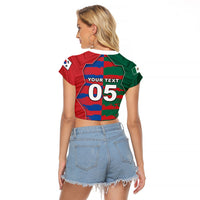 Custom Mexico And Korean Football Raglan Cropped T Shirt Split Flag Golden Trophy Grunge