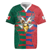 Custom Mexico And Korean Football Rugby Jersey Split Flag Golden Trophy Grunge
