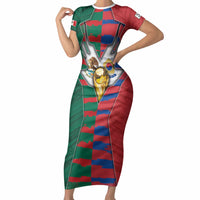 Custom Mexico And Korean Football Short Sleeve Bodycon Dress Split Flag Golden Trophy Grunge