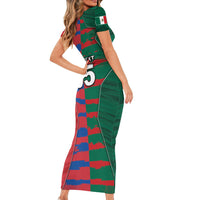 Custom Mexico And Korean Football Short Sleeve Bodycon Dress Split Flag Golden Trophy Grunge