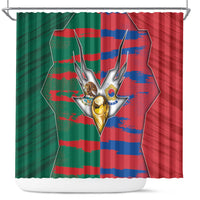 Mexico And Korean Football Shower Curtain Split Flag Golden Trophy Grunge