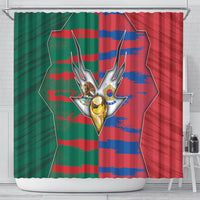 Mexico And Korean Football Shower Curtain Split Flag Golden Trophy Grunge