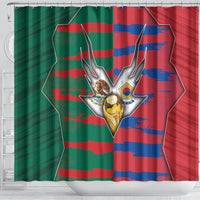 Mexico And Korean Football Shower Curtain Split Flag Golden Trophy Grunge