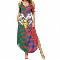 Custom Mexico And Korean Football Summer Maxi Dress Split Flag Golden Trophy Grunge