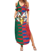 Custom Mexico And Korean Football Summer Maxi Dress Split Flag Golden Trophy Grunge