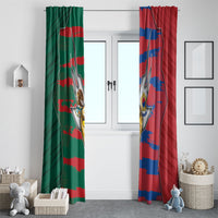 Mexico And Korean Football Window Curtain Split Flag Golden Trophy Grunge