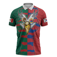 Custom Mexico And Korean Football Zipper Polo Shirt Split Flag Golden Trophy Grunge