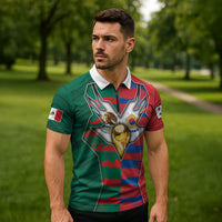 Custom Mexico And Korean Football Zipper Polo Shirt Split Flag Golden Trophy Grunge
